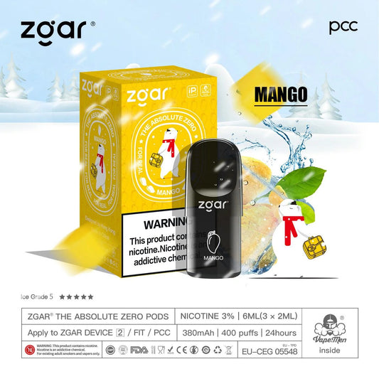 美版冰熊ZGAR Pod 4/5代芒果(Mango)三颗装烟弹-悦刻RELX海外四五六代/国标烟杆可通用