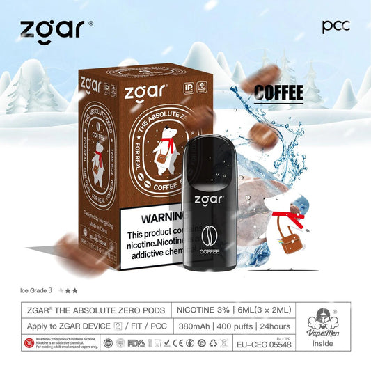 美版冰熊ZGAR Pod 4/5代咖啡(Coffee)三颗装烟弹-悦刻RELX海外四五六代/国标烟杆可通用