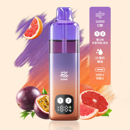 正品崧 SONG A66双头油仓双口味双萃激爽果味16000口一次性电子烟-多口味可选