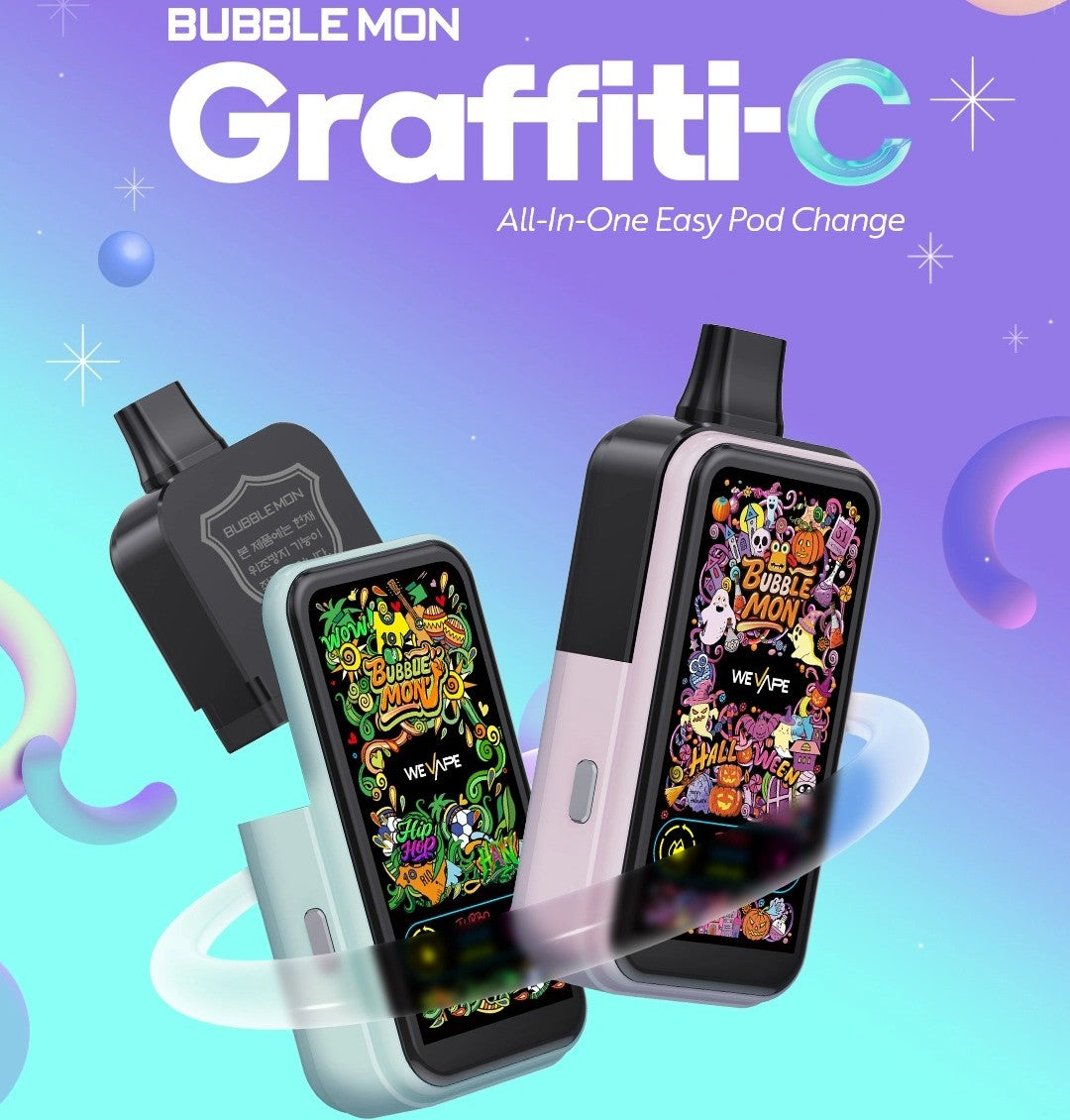 正品韩版巴布梦炫彩三代BUBBLE MON GRAFFITI-C 泡泡兽满天星炫彩涂鸦壁纸LED灯效30000口可拆卸式电子烟套装/烟弹-多口味可选