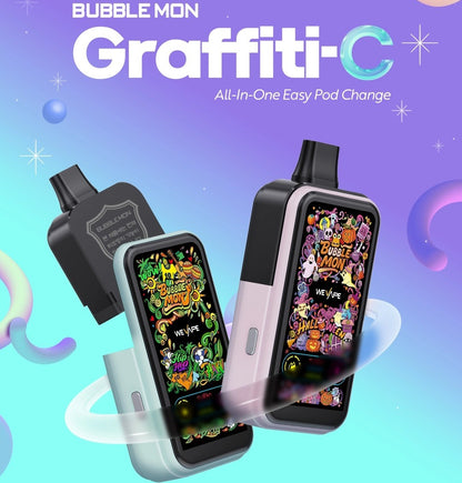 正品韩版巴布梦炫彩三代BUBBLE MON GRAFFITI-C 泡泡兽满天星炫彩涂鸦壁纸LED灯效30000口可拆卸式电子烟套装/烟弹-多口味可选