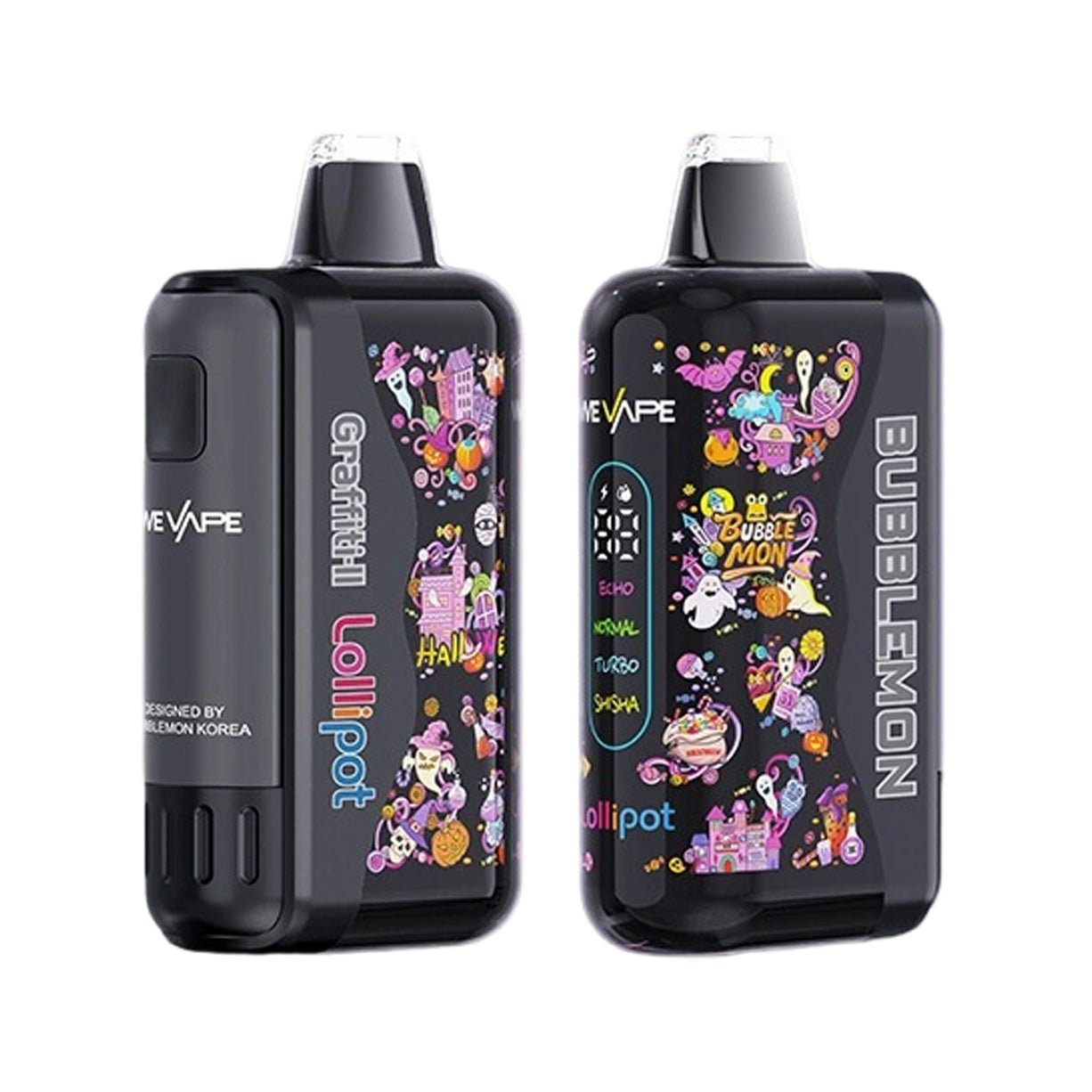 正品韩版巴布梦炫彩二代BUBBLE MON GRAFFITI-II 泡泡兽满天星炫彩壁纸LED灯效30000口可拆卸式电子烟套装/烟弹-多口味可选 黑色