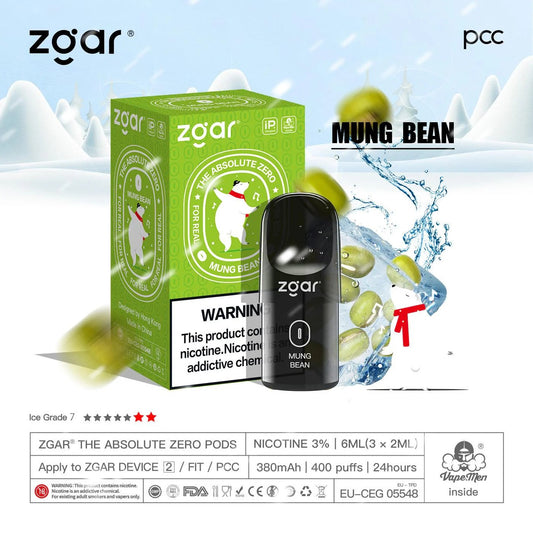 美版冰熊ZGAR Pod 4/5代绿豆(Ludou)三颗装烟弹-悦刻RELX海外四五六代/国标烟杆可通用