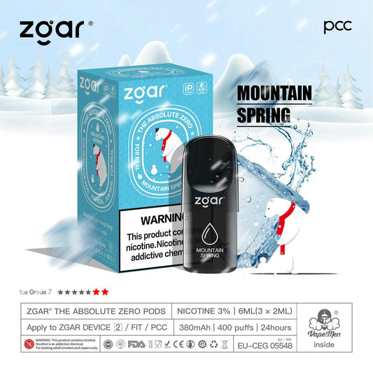 美版冰熊ZGAR Pod 4/5代冰水(Spring Mountain Water)三颗装烟弹-悦刻RELX海外四五六代/国标烟杆可通用