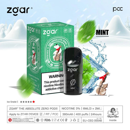 美版冰熊ZGAR Pod 4/5代薄荷(Mint)三颗装烟弹-悦刻RELX海外四五六代/国标烟杆可通用