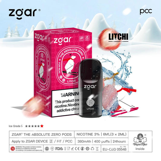 美版冰熊ZGAR Pod 4/5代荔枝(Iced Lychee)三颗装烟弹-悦刻RELX海外四五六代/国标烟杆可通用