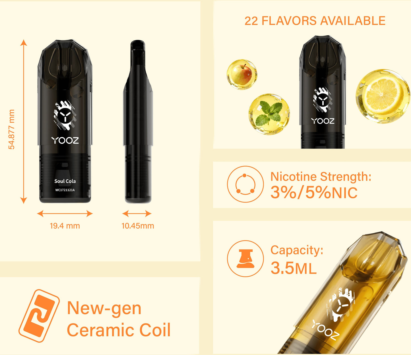 柚子YOOZ Soul Pod灵魂烟弹系列3.5ML大容量多口味可选柚子陶瓷芯通配烟弹-三颗起售